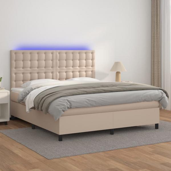 ARDEBO.de - Boxspringbett mit Matratze & LED Cappuccino-Braun 160x200cm