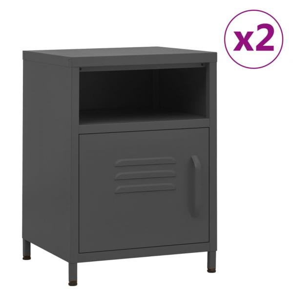 ARDEBO.de - Nachttische 2 Stk. Anthrazit 35x35x51 cm Stahl