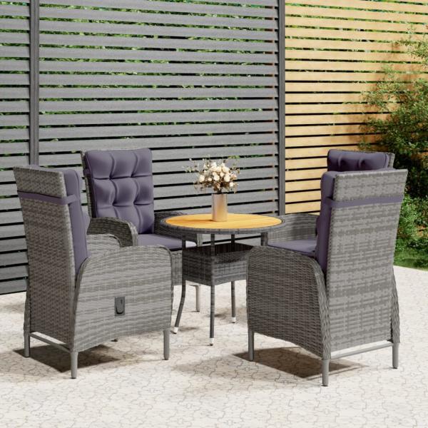 ARDEBO.de - 5-tlg. Garten-Bistro-Set Poly Rattan Grau