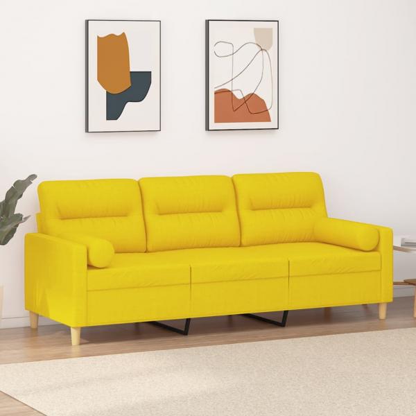 ARDEBO.de - 3-Sitzer-Sofa mit Zierkissen Hellgelb 180 cm Stoff