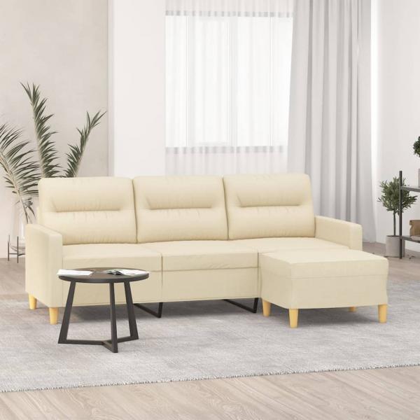 ARDEBO.de - 3-Sitzer-Sofa mit Hocker Creme 180 cm Stoff
