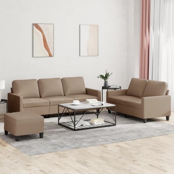 ARDEBO.de - 3-tlg. Sofagarnitur mit Kissen Cappuccino-Braun Kunstleder