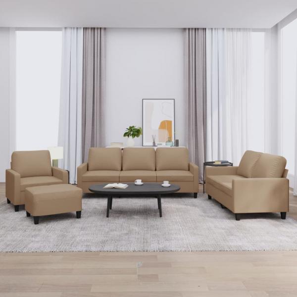 ARDEBO.de - 4-tlg. Sofagarnitur mit Kissen Cappuccino-Braun Kunstleder