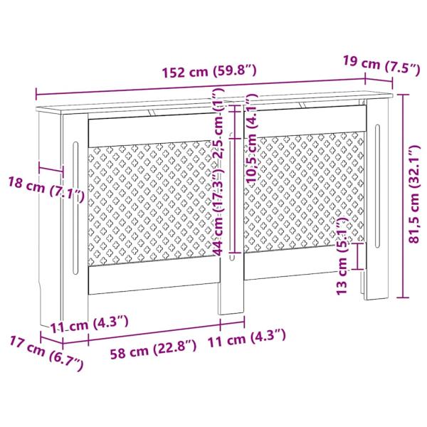 Heizkörperabdeckung Weiß 152x19x81,5 cm MDF