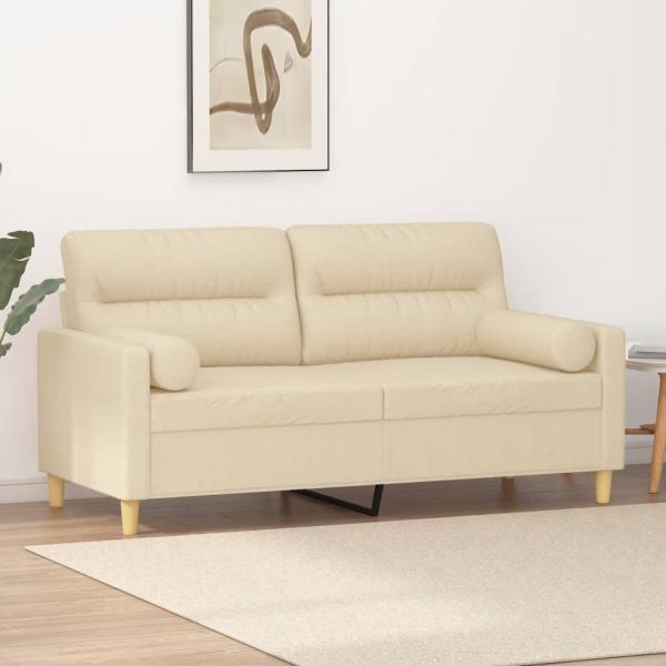 ARDEBO.de - 2-Sitzer-Sofa mit Zierkissen Creme 140 cm Stoff