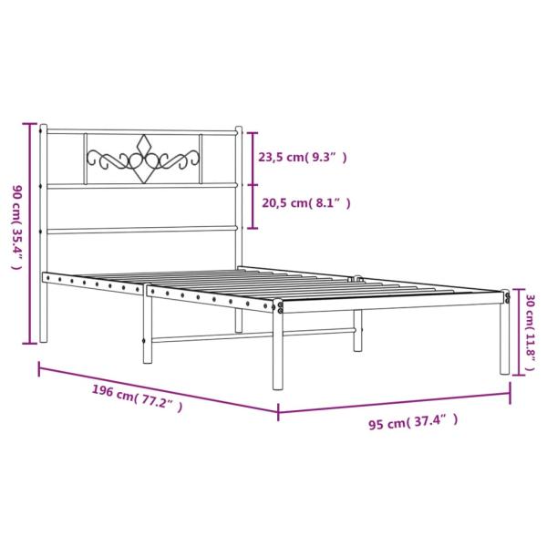 ARDEBO.de - Bettgestell mit Kopfteil Metall Weiß 90x190 cm