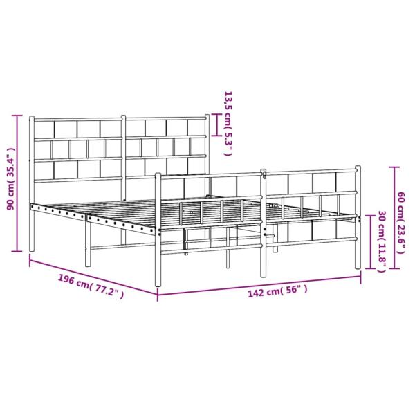 Bettgestell mit Kopf- und Fußteil Metall Schwarz 135x190 cm