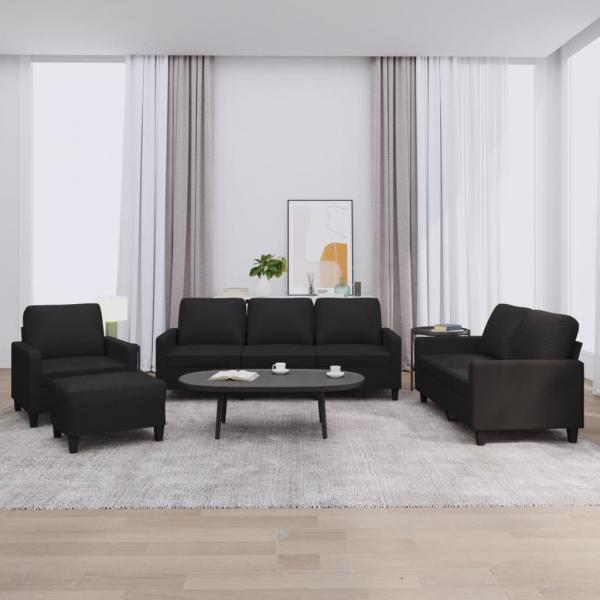 ARDEBO.de - 4-tlg. Sofagarnitur mit Kissen Schwarz Kunstleder