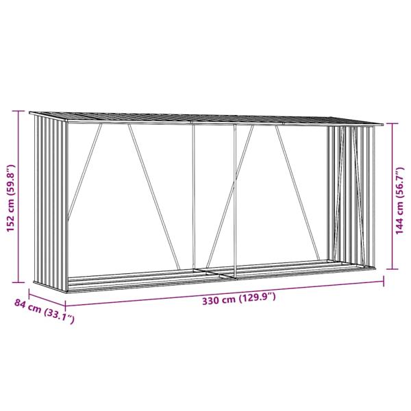 Brennholzlager Verzinkter Stahl 330x84x152 cm Braun