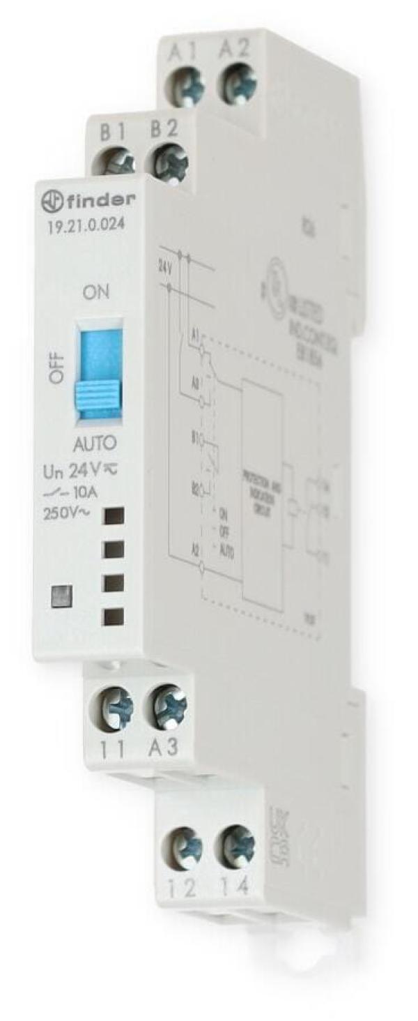 Finder 19.21.0.024.0000 Auto-Off-On-Relais, 1-stufig, 24VAC/DC 1We, 10A