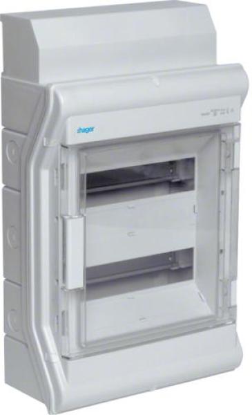 ARDEBO.de Hager VE212DN Vector Kleinverteiler, Aufputz, 2-reihig, IP65, 24PLE, mit Rangierkanal, grau