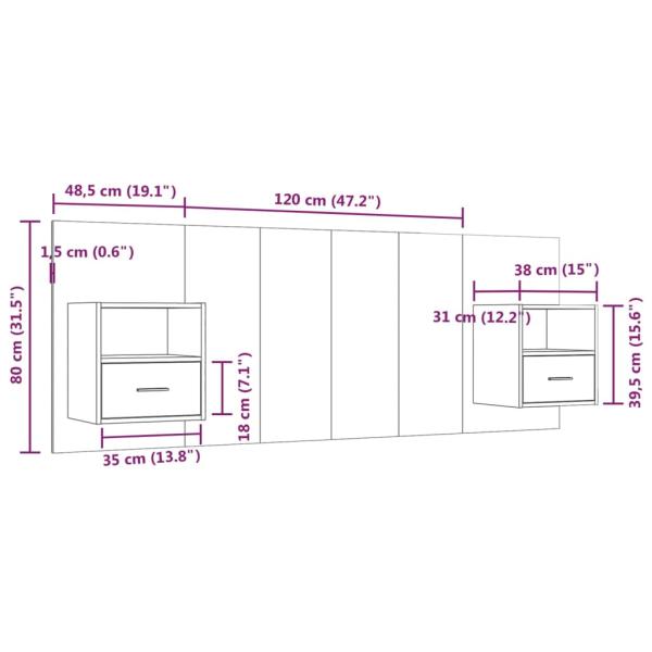 Kopfteil mit Nachttischen Räuchereiche Holzwerkstoff