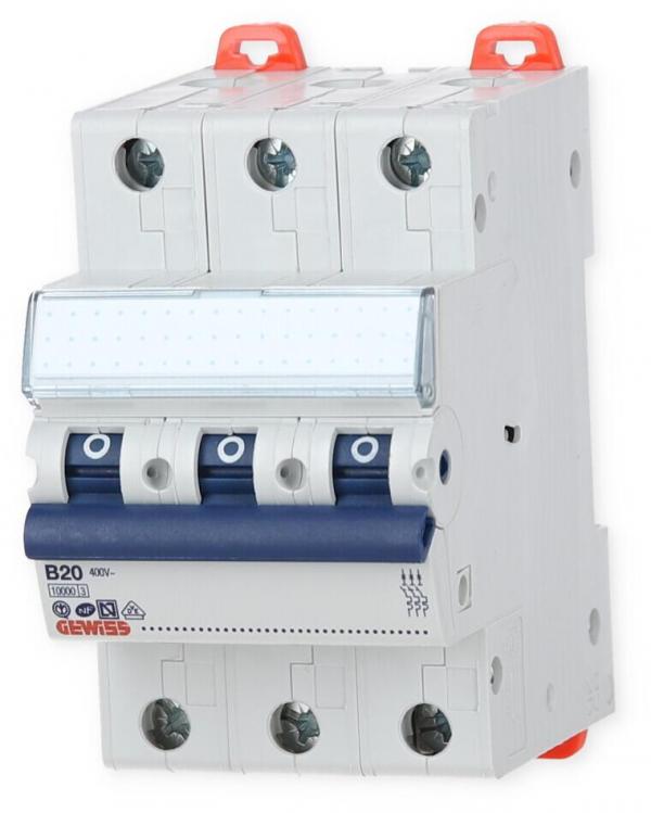 GEWISS GW92569 Leitungsschutzschalter (MCB) B-Charakteristik, 20A, 400V, 3-Polig, 3TE