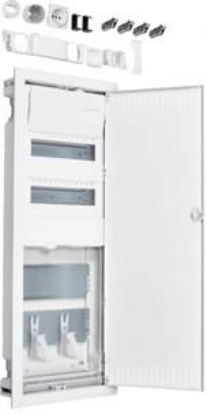 ARDEBO.de Hager VH603NWH Volta Hybrid Kleinverteiler, Hohlwand, 3-reihig, 1 Montageplatte, 36 PLE, IP30, mit Steckdose und Stahlblechtür, weiß