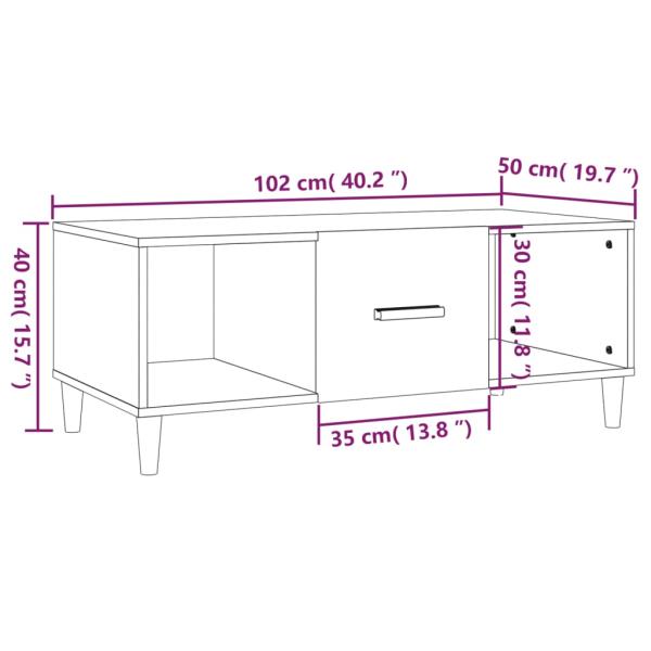 ARDEBO.de - Couchtisch Hochglanz-Weiß 102x50x40 cm Holzwerkstoff