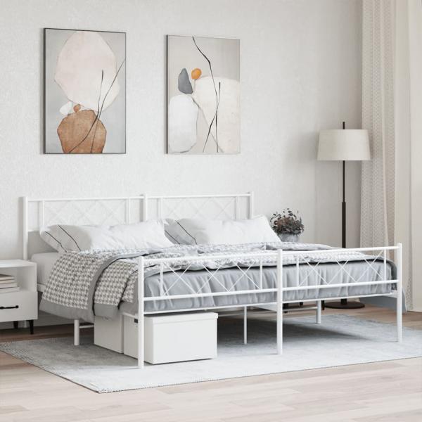 ARDEBO.de - Bettgestell mit Kopf- und Fußteil Metall Weiß 180x200 cm