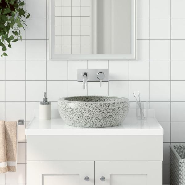 Aufsatzwaschbecken Grau Rund Ø41x14 cm Keramik