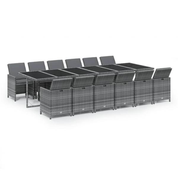 13-tlg. Garten-Essgruppe mit Kissen Poly Rattan Grau