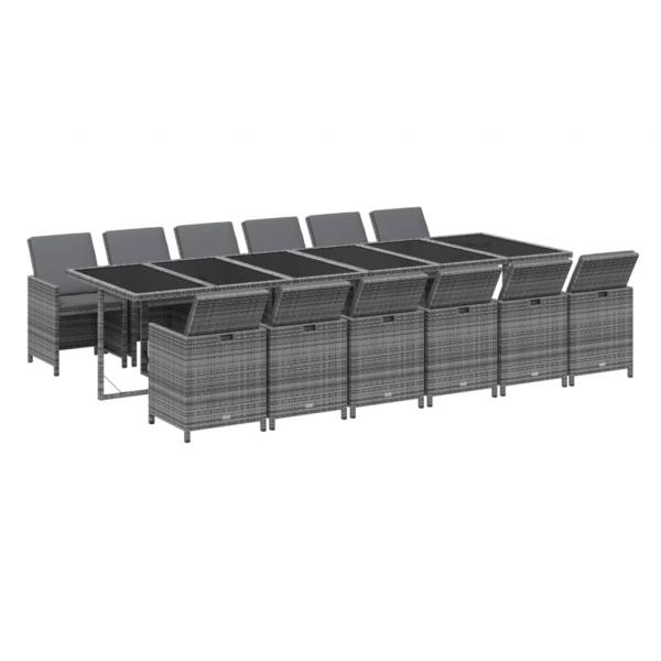 13-tlg. Garten-Essgruppe mit Kissen Poly Rattan Grau