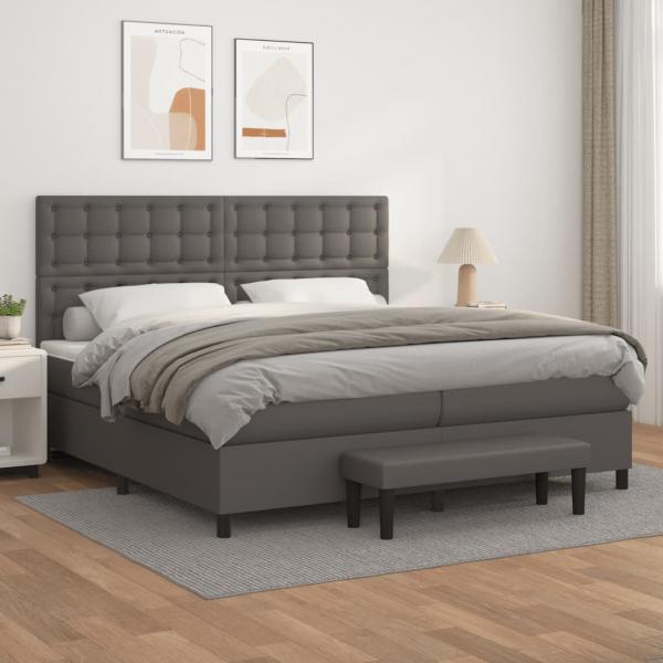 ARDEBO.de - Boxspringbett mit Matratze Grau 200x200 cm Kunstleder