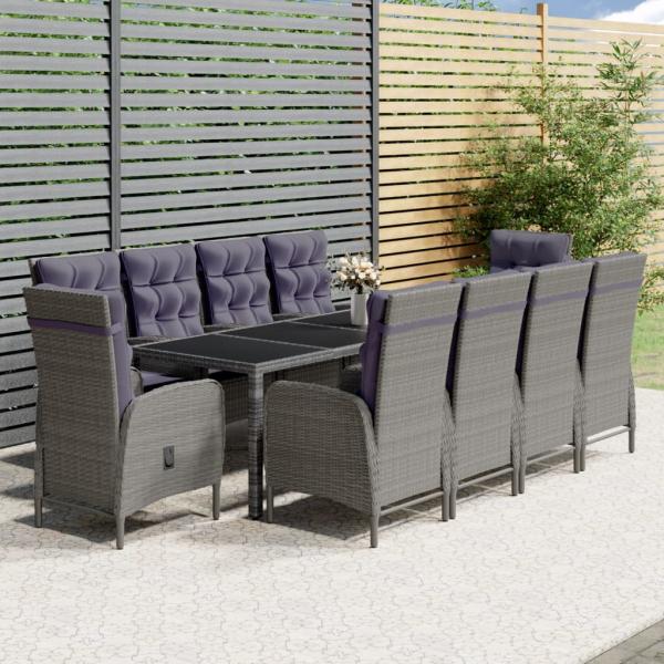 ARDEBO.de - 11-tlg. Garten-Essgruppe Poly Rattan Grau