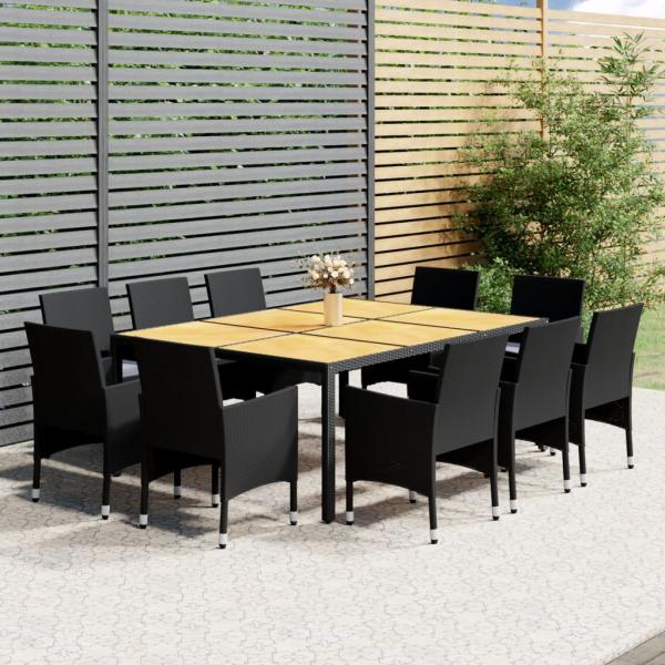 ARDEBO.de - 11-tlg. Garten-Essgruppe Poly Rattan Schwarz