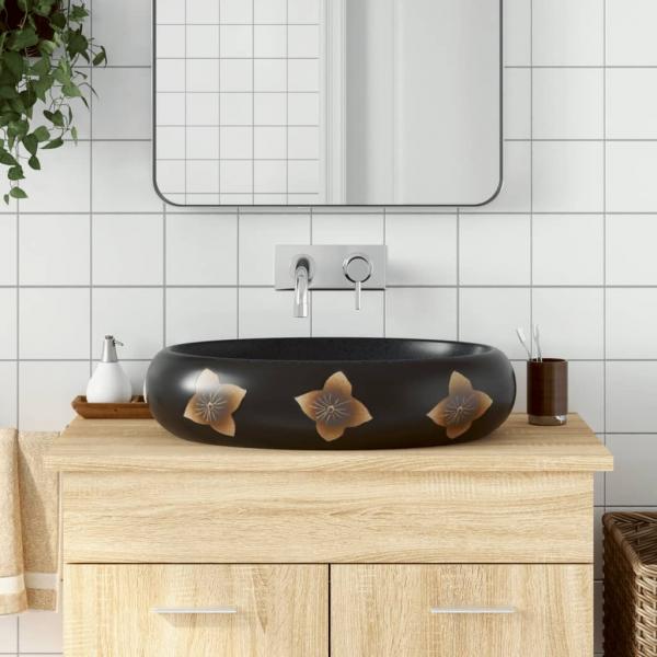 ARDEBO.de - Aufsatzwaschbecken Schwarz und Blau Oval 59x40x15 cm Keramik