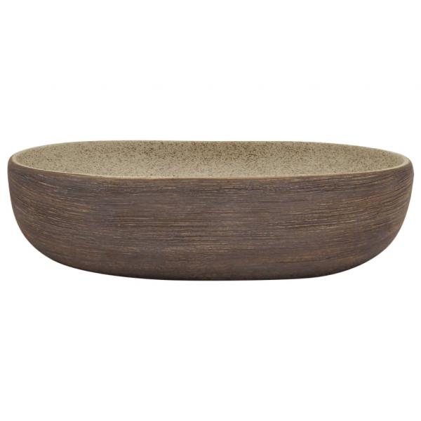 Aufsatzwaschbecken Sandfarben Braun Oval 59x40x14 cm Keramik
