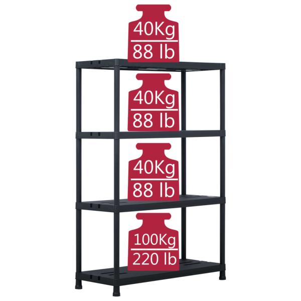 Lagerregale 2 Stk. Schwarz 220 kg 90 x 40 x 138 cm Kunststoff