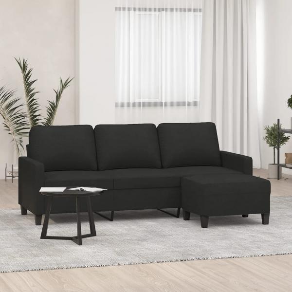 ARDEBO.de - 3-Sitzer-Sofa mit Hocker Schwarz 180 cm Stoff