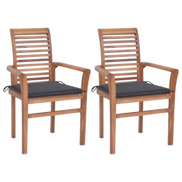 ARDEBO.de - Essstühle 2 Stk. mit Anthrazit Kissen Massivholz Teak