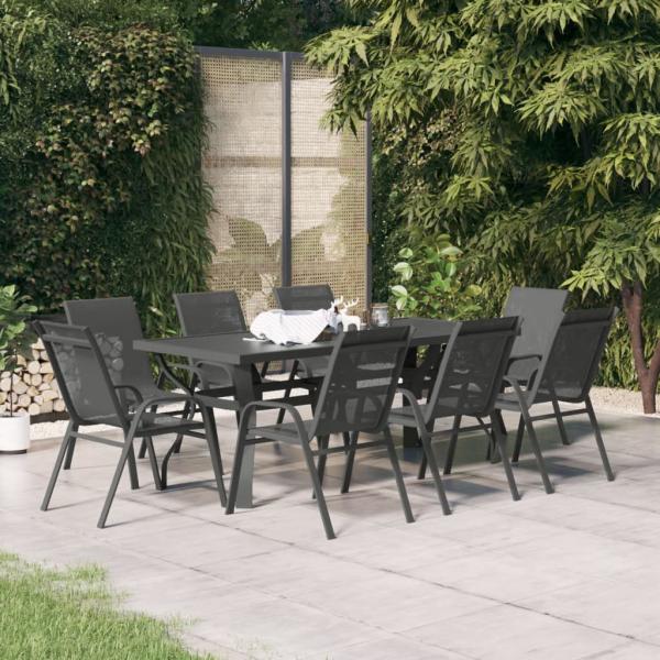 ARDEBO.de - 9-tlg. Garten-Essgruppe Grau und Schwarz