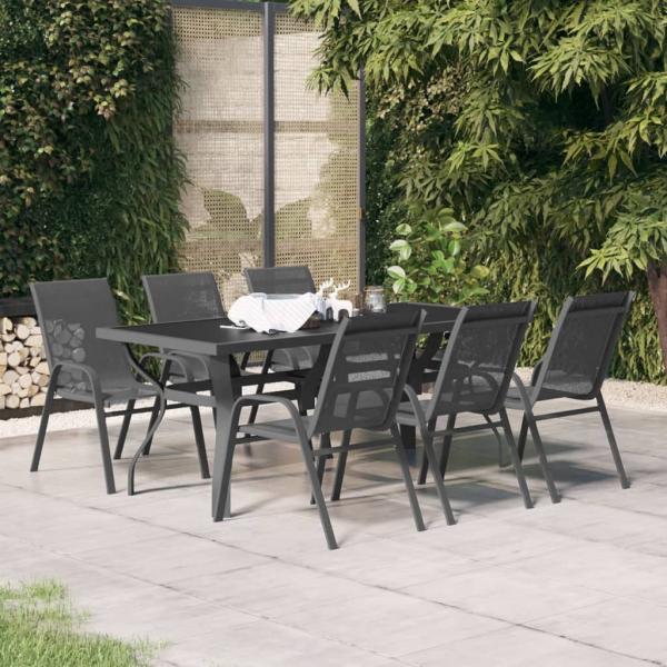 ARDEBO.de - 7-tlg. Garten-Essgruppe Grau und Schwarz