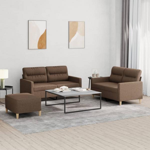 ARDEBO.de - 3-tlg. Sofagarnitur mit Kissen Braun Stoff