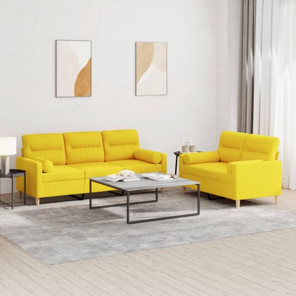 ARDEBO.de - 2-tlg. Sofagarnitur mit Kissen Hellgelb Stoff