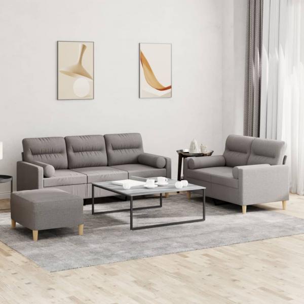 ARDEBO.de - 3-tlg. Sofagarnitur mit Kissen Taupe Stoff