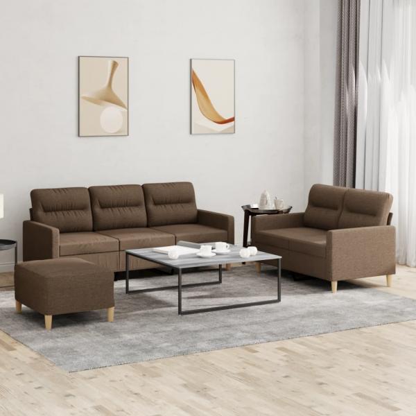 ARDEBO.de - 3-tlg. Sofagarnitur mit Kissen Braun Stoff