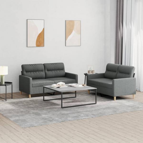ARDEBO.de - 2-tlg. Sofagarnitur mit Kissen Dunkelgrau Stoff