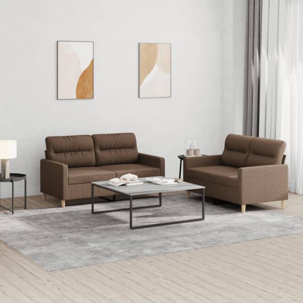 ARDEBO.de - 2-tlg. Sofagarnitur mit Kissen Braun Stoff