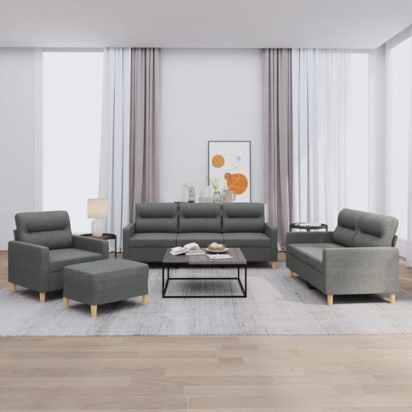 ARDEBO.de - 4-tlg. Sofagarnitur mit Kissen Dunkelgrau Stoff