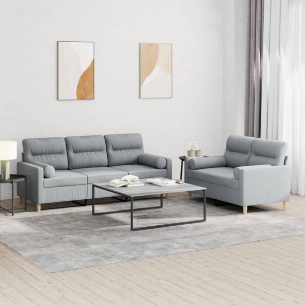 ARDEBO.de - 2-tlg. Sofagarnitur mit Kissen Hellgrau Stoff