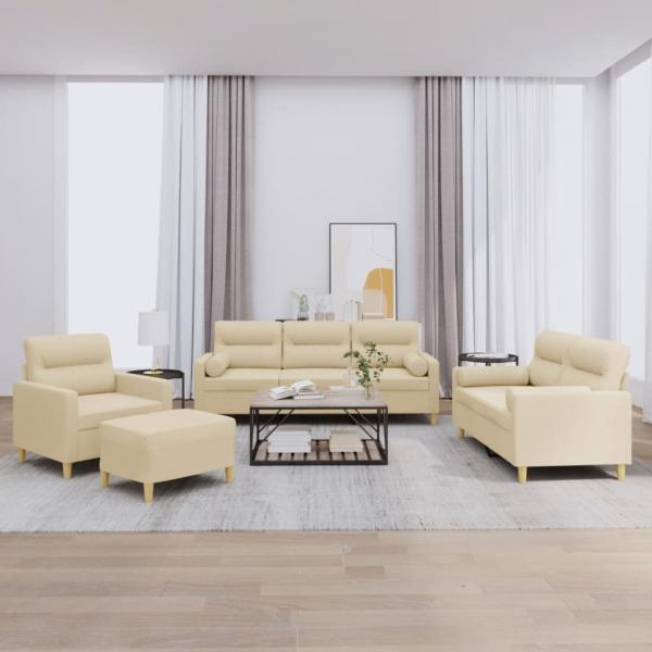 ARDEBO.de - 4-tlg. Sofagarnitur mit Kissen Creme Stoff