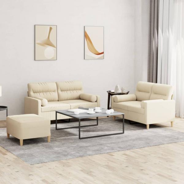ARDEBO.de - 3-tlg. Sofagarnitur mit Kissen Creme Stoff