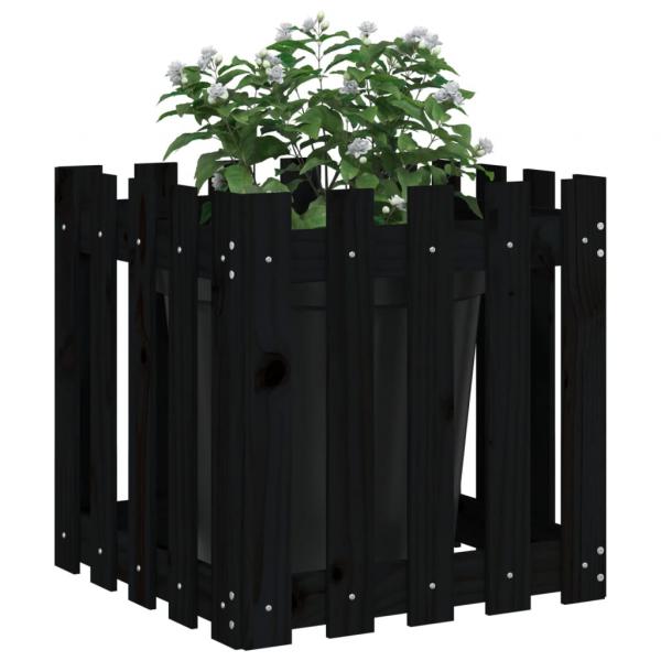 ARDEBO.de - Pflanzkübel Lattenzaun-Design Schwarz 50x50x50 cm Kiefernholz