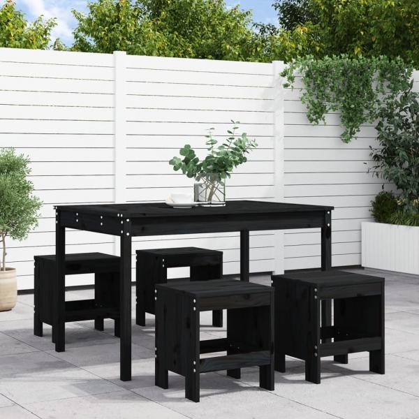 ARDEBO.de - 5-tlg. Garten-Essgruppe Schwarz Massivholz Kiefer