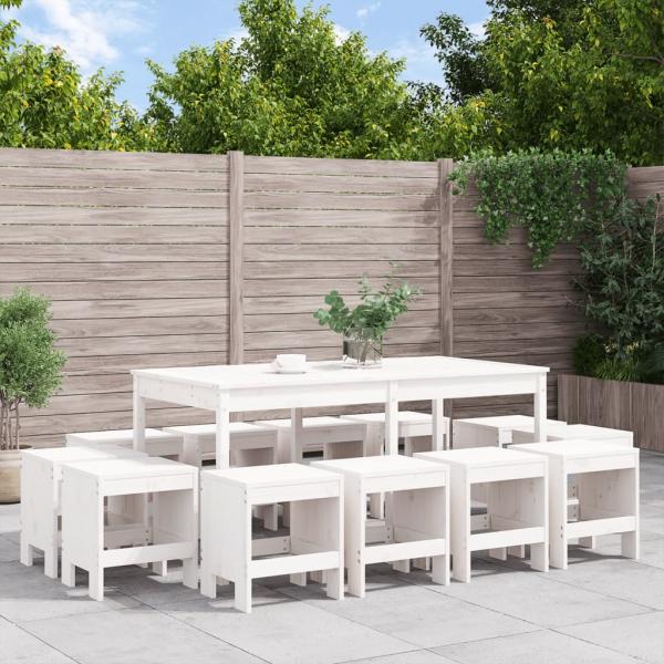ARDEBO.de - 13-tlg. Garten-Essgruppe Weiß Massivholz Kiefer