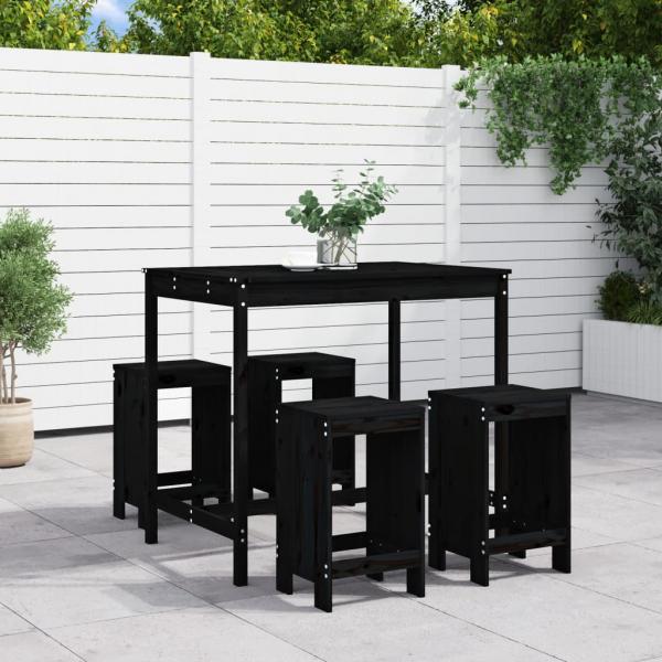 ARDEBO.de - 5-tlg. Gartenbar-Set Schwarz Massivholz Kiefer