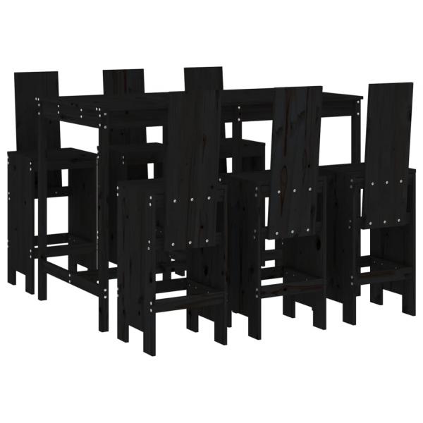 ARDEBO.de - 7-tlg. Gartenbar-Set Schwarz Massivholz Kiefer