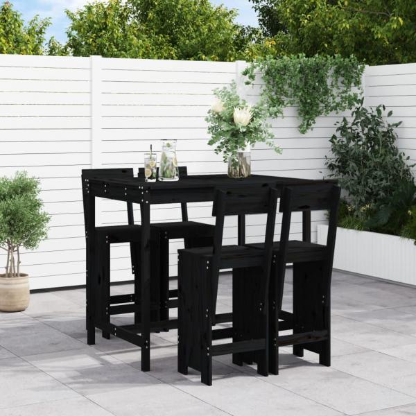 ARDEBO.de - 5-tlg. Gartenbar-Set Schwarz Massivholz Kiefer
