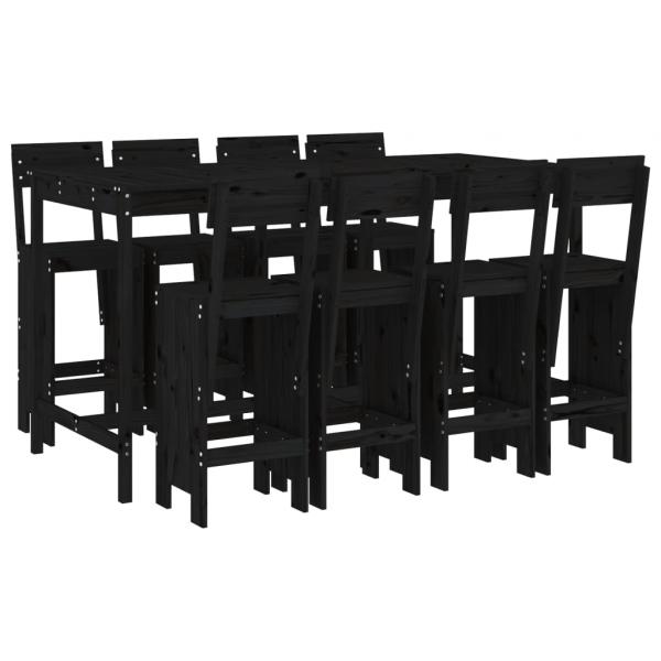 ARDEBO.de - 7-tlg. Gartenbar-Set Schwarz Massivholz Kiefer
